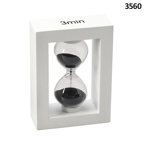 שעון חול קטן,  מסגרת עץ לבנה 3 דק' , 11סמ' דגם 3560