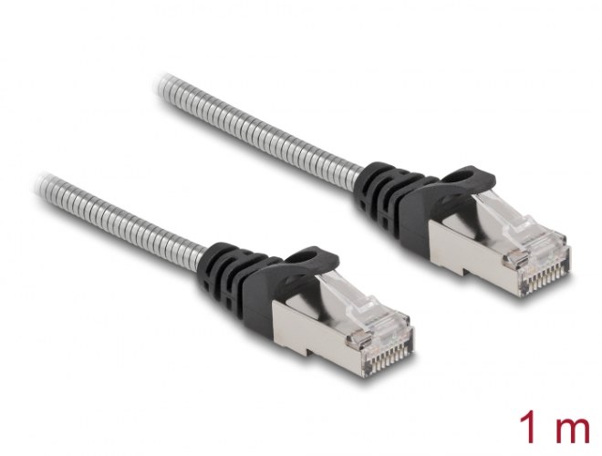 כבל רשת תעשייתי Delock RJ45 Cable Cat.6A U/FTP with metal jacket 1 m