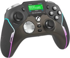 בקר משחק אלחוטי Turtle Beach Stealth Ultra – מבט קדמי על בקר כהה עם מסך ירוק, תאורת RGB וכפתורים