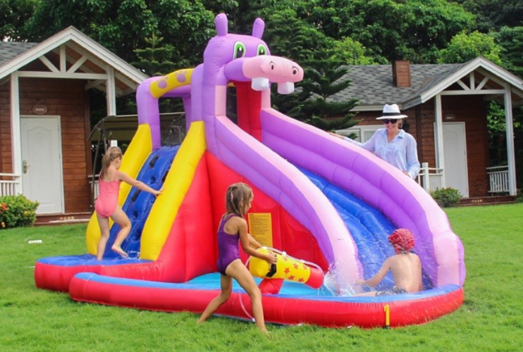 מתקן קפיצה מתנפח עם מים בינוני | 63100 | היפופוטם | JUMPER | שיכשוכית+מגלשה+קיר טיפוס