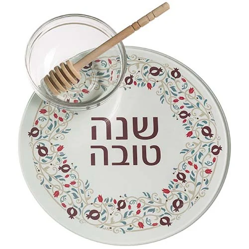 סט מגש וכלי דבש מזכוכית מחוסמת