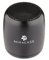 רמקול נייד Miracase MTWS360 – רמקול שחור קומפקטי עם לוגו Miracase לבן על רקע לבן עם אלחוטית