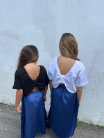 חולצת קרופ פפיון סיאן