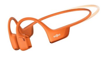 אוזניות ספורט אלחוטיות מוליכות עצם Shokz OpenRun Pro 2 Mini – אוזניות כתומות עם רצועת צוואר המציגה גמישות על רקע לבן