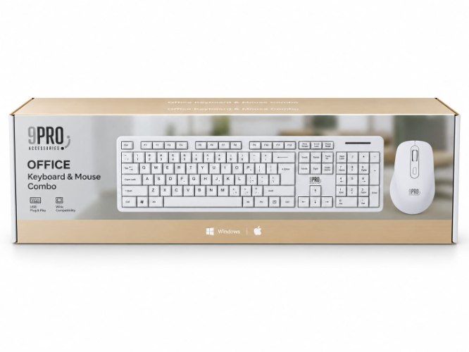 סט מקלדת ועכבר 9PRO OFFICE לבן – USB Plug & Play