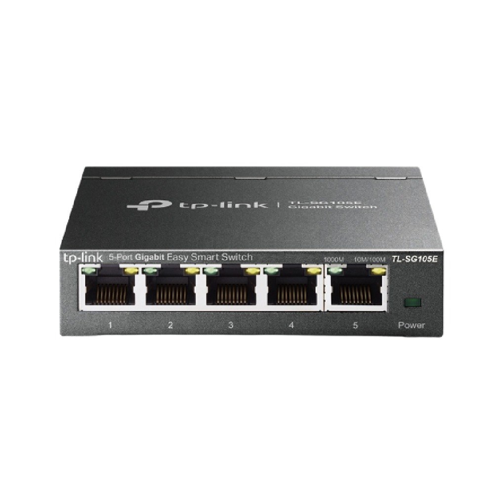 מתג שולחני Tp-Link TL-SG105E 5-Port Gigabit Switch – 4K פריט בודד אפור כהה בעל חמש יציאות RJ45 קדמיות