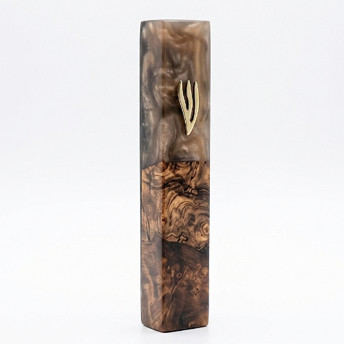 Perfectly Finished Mezuzah: Natural Olive Wood Combined with Epoxy