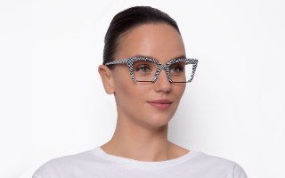 מסגרת מעוצבת למשקפי ראייה חתולית משבצות שחור לבן - KWIAT