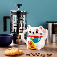 ספל חתול מזל Maneki Neko - לבן - מארז לא מושלם