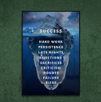 "Success" תמונת קנבס מעוצבת עם משפט מוטיבציה והשראה על רקע קרחון - תמונה למשרד או חדר עבודה