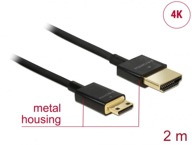 כבל מסך Delock Slim Cable High Speed HDMI Ethernet HDMI To Mini HDMI 3D 4K 2 m