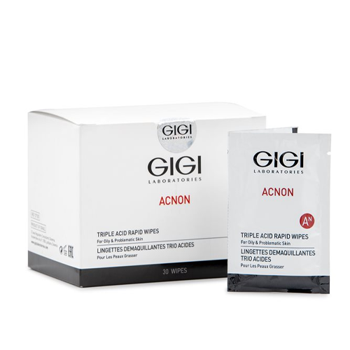 Влажные очищающие салфетки для проблемной кожи - Gigi Acnon Triple Acid Rapid Wipes