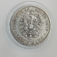 מטבע כסף 5 מארק גרמניה (פרוסיה)  שנת 1876-A – וילהלם הראשון | כסף 900