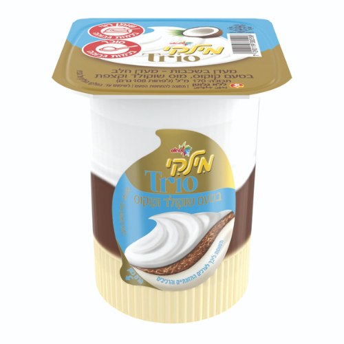 מילקי טריו מעדן בשכבות מעדן חלב בטעם קוקוס מוס שוקולד וקצפת