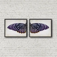 "Deep Purple" סט זוג תמונה מחולקת של פרפר בצבע סגול וטאופ בסגנון כפרי |קנבס מתוח וממוסגר מוכן לתליה
