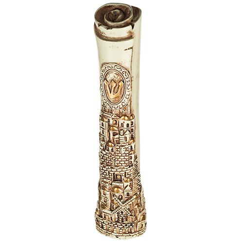 Cream and brown mezuzah case made of 20 cm polarized in the shape of an antique card