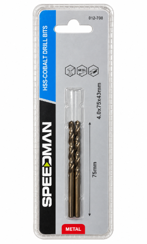 זוג מקדחי קובלט לברזל ⁦SPEEDMAN⁩ – ⁦4×75⁩ מ״מ