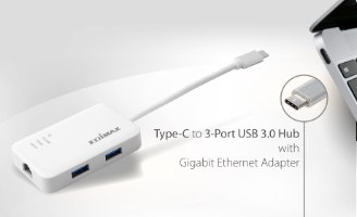 מתאם כרטיס רשת מהיר Edimax EU-4308 - USB-C to 3-Port USB 3.0 Gigabit Ethernet Hub