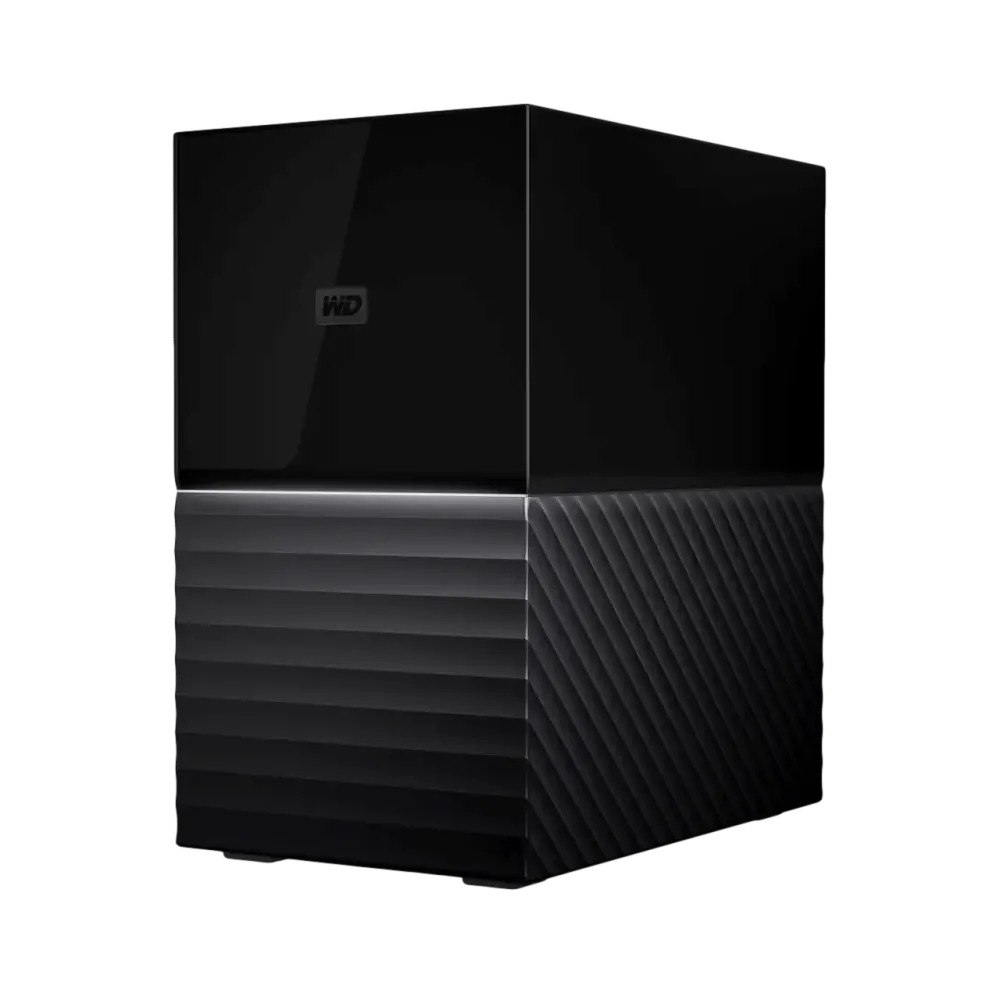 כונן קשיח חיצוני Western Digital WDBFBE0280JBK-EESN My Book Duo 28TB – שחור עומד עם חלק עליון מבריק USB
