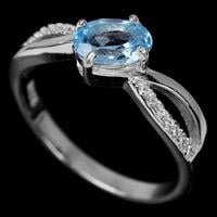 טבעת כסף משובצת טופז כחול וזרקונים RG5579 | תכשיטי כסף 925 | טבעות כסף