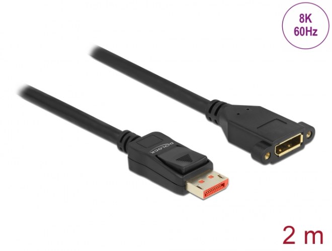 כבל מאריך לפאנל Delock DisplayPort 1.4 Extension cable Panel-mount  8K 60 Hz 2 m