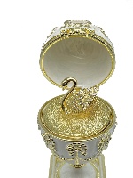 White Faberge Egg with Swan Inside