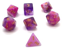 סט קוביות למשחקי תפקידים די אנד די בנרתיק דמוי עור DND Transparent Purple w/ Gold Font Acrylic