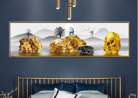 תמונת קנבס גדולה לרוחב | תמונה מעוצבת לסלון או חדר השינה | תמונה של נוף סוריאליסטי "אבני זהב"