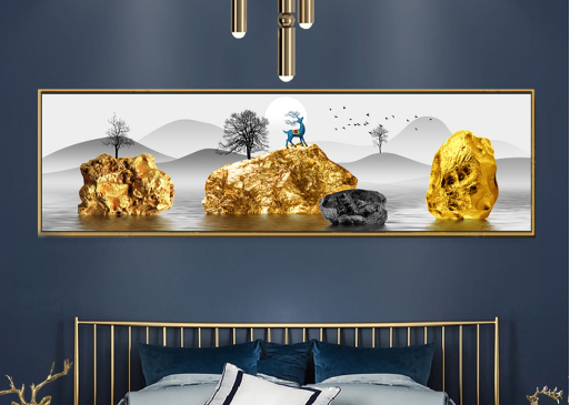 תמונת קנבס גדולה לרוחב | תמונה מעוצבת לסלון או חדר השינה | תמונה של נוף סוריאליסטי "אבני זהב"
