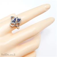 טבעת מכסף משובצת אבני זרקון כחולות ולבנות RG1627 | תכשיטי כסף 925
