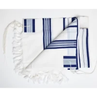 טלית צמר א.א פסים כחול דגם מודים