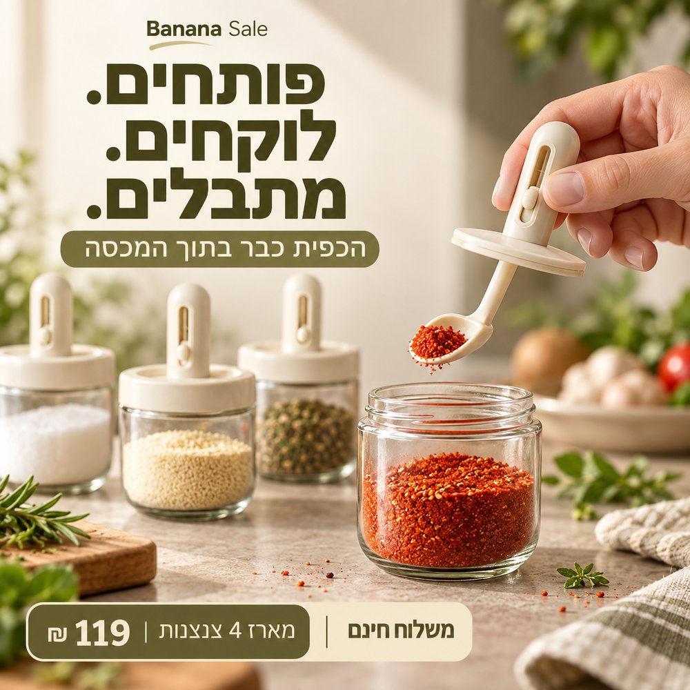 יד מרימה מכסה עם כפית מחוברת ובה תבלין