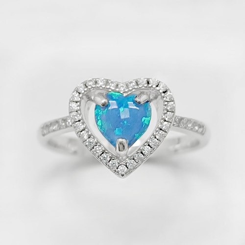טבעת לב מכסף משובצת אופאל ואבני זרקון RG6473 | תכשיטי כסף 925 | טבעות כסף