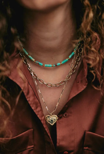 שרשרת לב כפולה שחור לבן