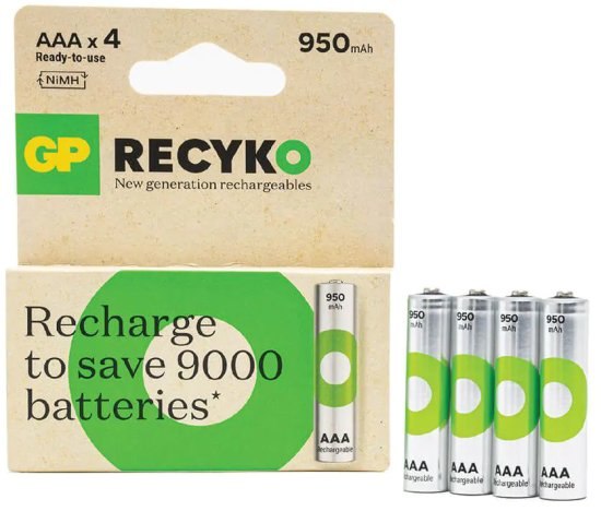 סט 4 סוללות נטענות GP Recyko AAA 950mAh