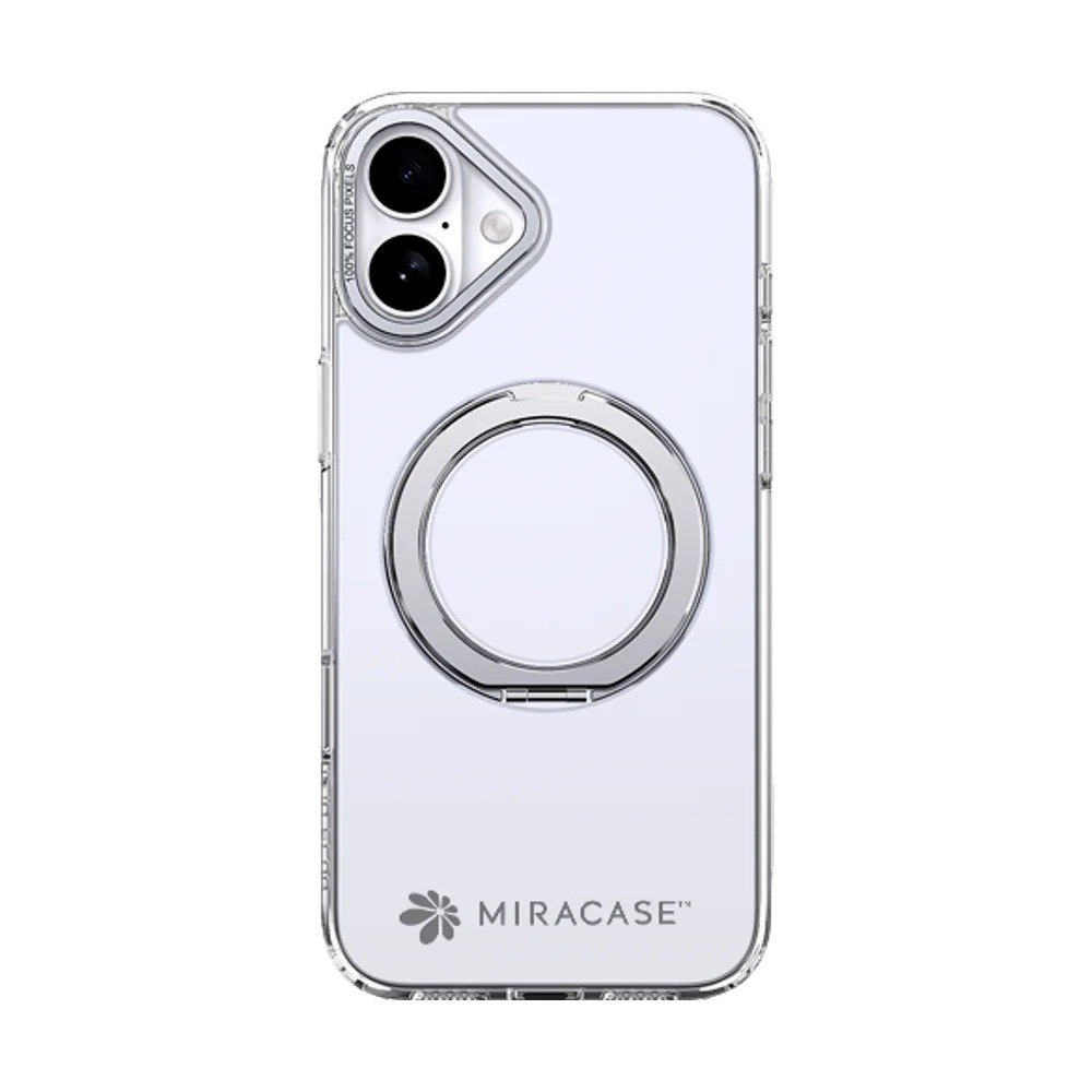 כיסוי שקוף עבור Miracase Miraring iPhone 16 – אלחוטי מארז שקוף עם טבעת אחיזה מתקפלת כסופה ופתח למצלמות על רקע לבן