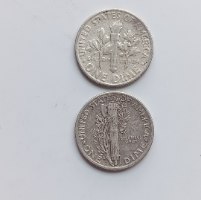 זוג מטבעות ONE DIME- ארה"ב, שנת 1941, 1954