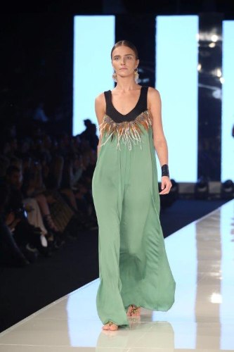 FW - ADERET FEATHERS GREEN SILKY DRESS