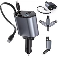 4 ב 1 מטען מהיר 120W לרכב עם כבלים נישלפים מתאים לאייפון ואנדרואיד