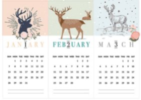 לוח שנה, לוח אישי עם הקדשה וציון תאריכים מיוחדים, לוח שנה דגם איילים