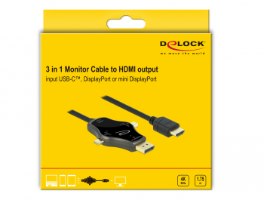 מפצל מסכים Delock 3 in 1 Monitor Cable with USB-C / DP / mini DP / in to HDMI