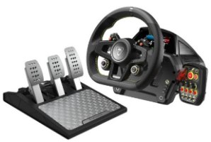 הגה מירוצים עם דוושות Turtle Beach VelocityONE Race Xbox/PC – שחור עם דוושות כסף מונחים על רקע לבן USB