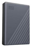 כונן קשיח חיצוני Western Digital WDBY3J0060BGY My Passport 6TB USB-C – פריט בודד בצבע אפור כהה עם לוגו WD בחזית ודוגמת פסים