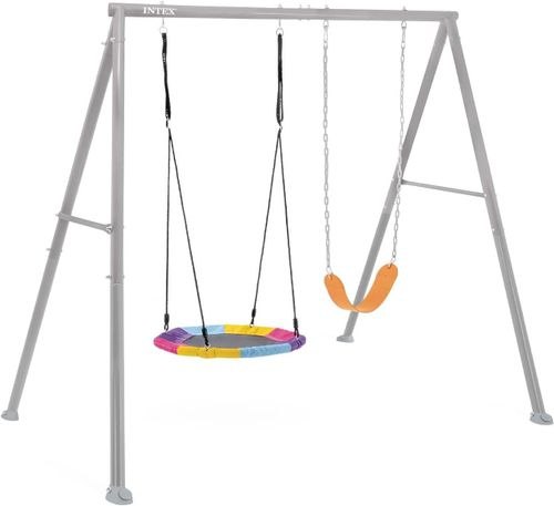 מתקן נדנדה לחצר ממתכת ל 2 לילדים כולל נדנדת קן ציפור - אפור אינטקס
