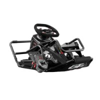 מושב סימולציה מתקפל Next Level Racing Gtlite – מתקן סימולטור נהיגה שחור עם הגה ומוט הילוכים מחוברים במצב מקופל
