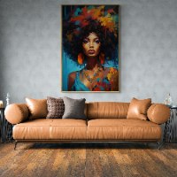 "Queen B" תמונת אישה צבעונית אפריקאית, תמונה גדולה לאורך לבית מודפס על קנבס