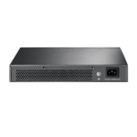 מתג חכם TP-Link 16 Ports Gigabit TL-SG1016DE Easy – מציג את גב המתג בצבע אפור כהה עם פתחי אוורור ושקע כניסת חשמל