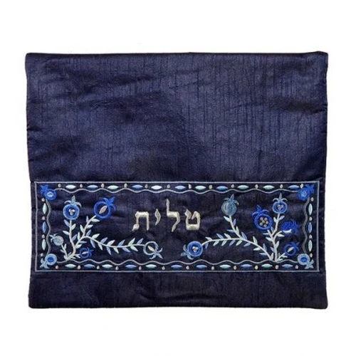 כיסוי לטלית רקמת מכונה - רימונים - כחול