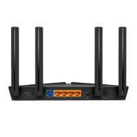 ראוטר TP-Link AX3000 Dual Band Gigabit Wi-Fi 6 Archer AX53 – 2 4GHz מבט אחורי על הראוטר השחור עם ארבע אנטנות וחיבורי WAN LAN