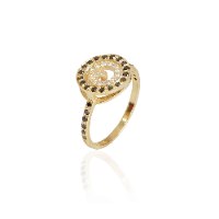 טבעת משובצת יהלומים שחור לבן דגם 'ספירלה' בזהב 14 קראט